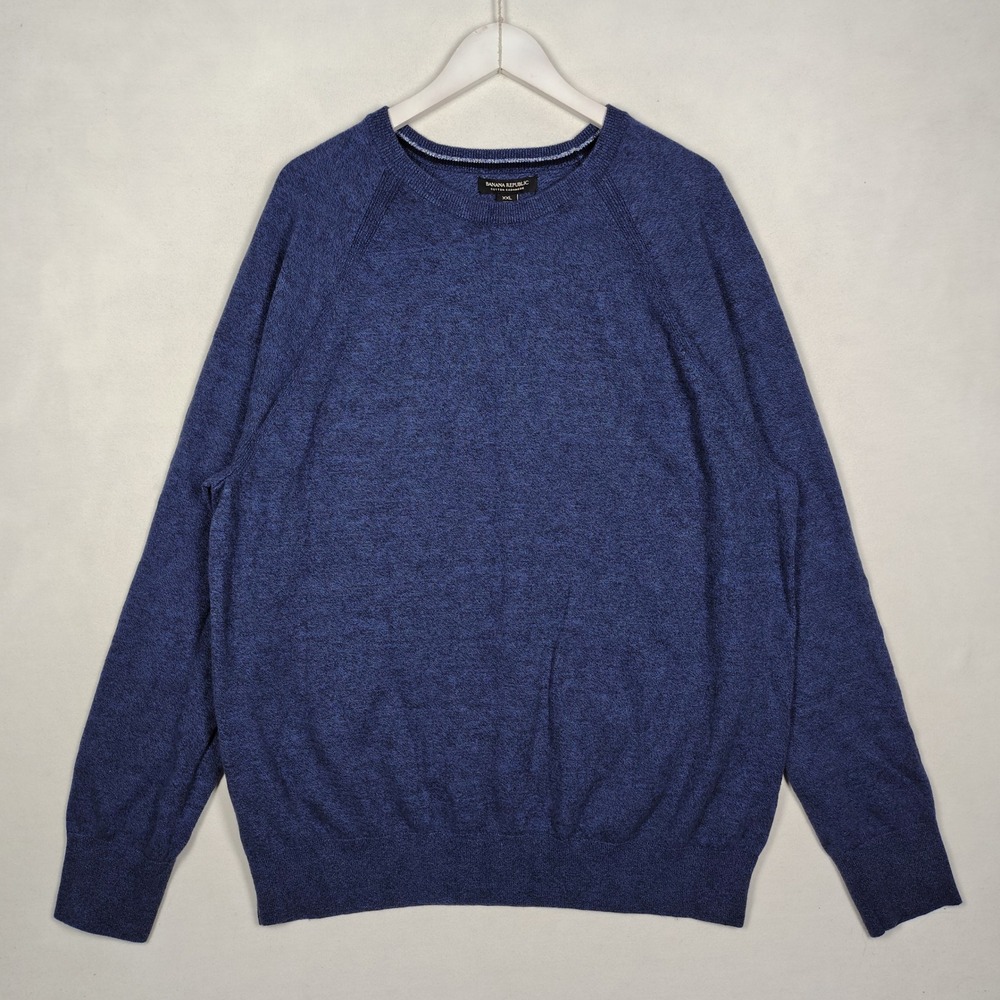 Banana Republic Mens XXL Blue Cotton Cashmere Crewneck Raglan Sweater